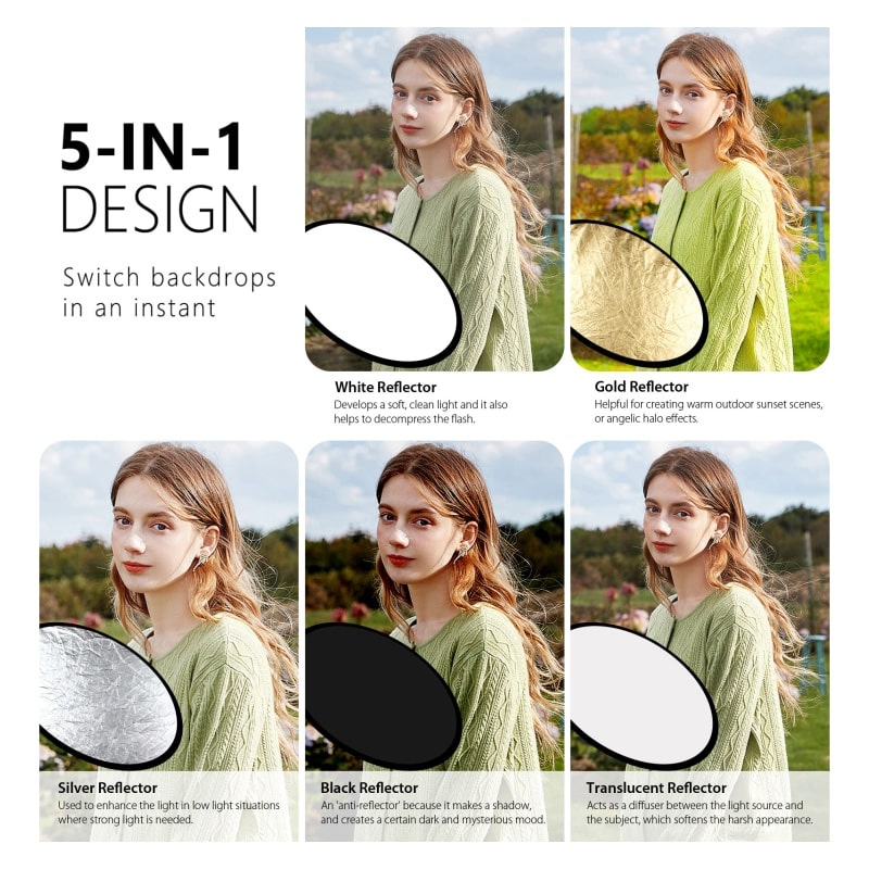 PULUZ 110cm 5 in 1 Folding Photo Studio Reflector