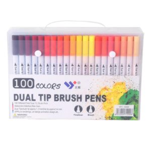 Dual Tip Brush Marker and Fineliner Pen Set of 100